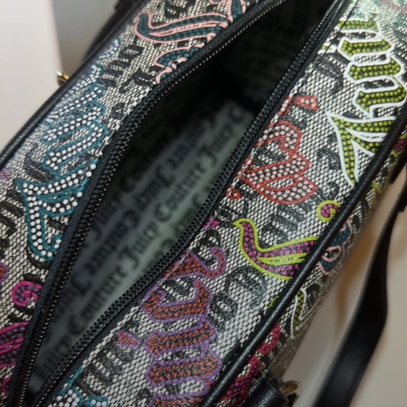 NEW Juicy Couture Black Beige Multi Lock N Chain Satchel Handbag Purse - Picture 7 of 14